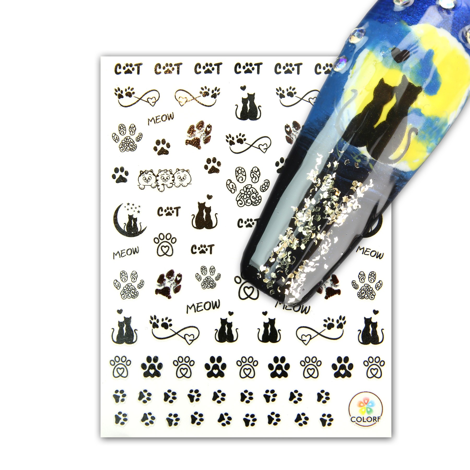 3x Stick On Nail Slides - Selbstklebende Nail Sticker Katzen / Cats(SONS-97)