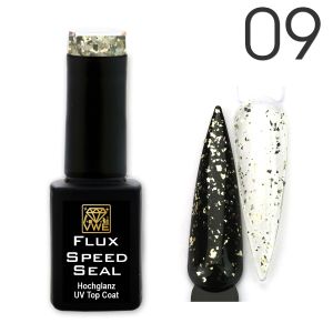 UV/LED Gel Flux Speed Seal - 009 gold flakes, 12ml