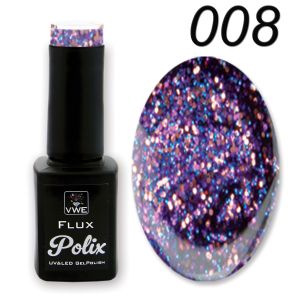 UV/LED Gel Polish - Flux Polix Glitter, 12ml - 008 blue-pink-lilac glitter