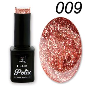 UV/LED Gel Polish - Flux Polix Glitter, 12ml - 009 rosé-gold glitter