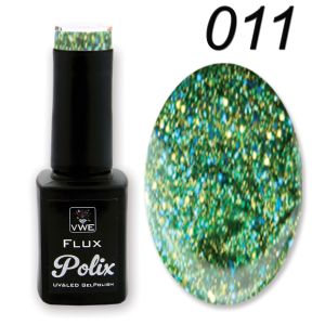 UV/LED Gel Polish - Flux Polix Glitter, 12ml - 011 yellow-blue-green glitter