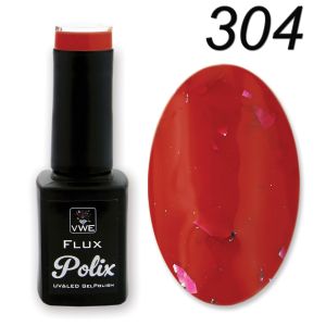 UV/LED Gel Polish Flux UV Polix - 304 killer red gold flakes, 12ml
