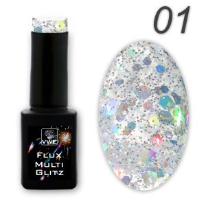 UV/LED Gel Polish Flux UV Polix Multi Glitz - 01 silver glitz, 12ml