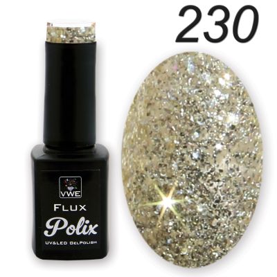 UV/LED Gel Polish Flux UV Polix, 12ml - 230 chrome glitter gold