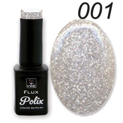 UV/LED Gel Polish - Flux Polix Glitter, 12ml - 001 Pure Glitter Silver