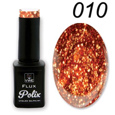 UV/LED Gel Polish - Flux Polix Glitter, 12ml - 010 pure copper glitter