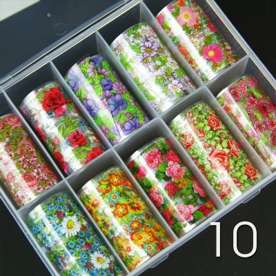 Nail Art Foil Transfer Set - 10 small flowers