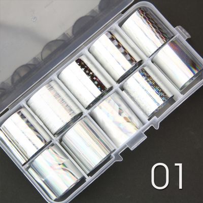 Nail Art Foil Transfer Box Sets - 01 PRISMATIC HOLO SILVER