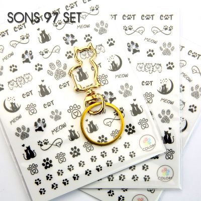 Stick On Nail Slides Cat Sticker Set
